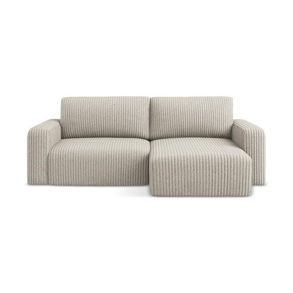 Bēšs velveta salokāms stūra dīvāns ar uzglabāšanas vietu (ar labo stūri/ar zvilni) Kona – Makamii