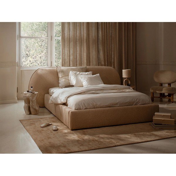 Gaiši pelēka polsterēta divvietīga gulta ar veļas kasti un redelēm 200x200 cm Ovalo – Micadoni -image-1