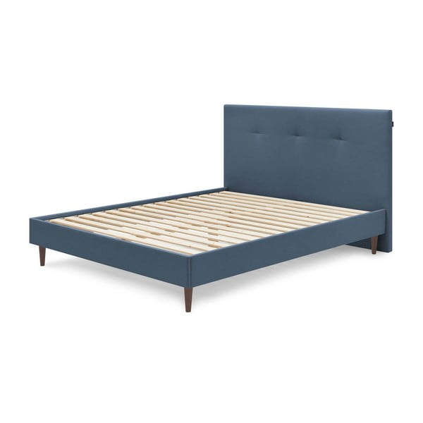 Tumši zila mīksta divguļamā gulta ar režģi 160x200 cm Tory – Bobochic Paris