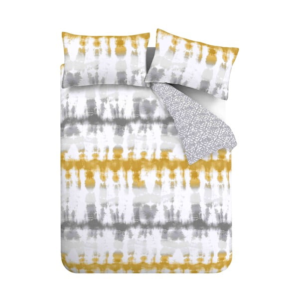 Dzelteni pelēka kokvilnas gultas veļa 200x135 cm Hermosa – Pineapple Elephant