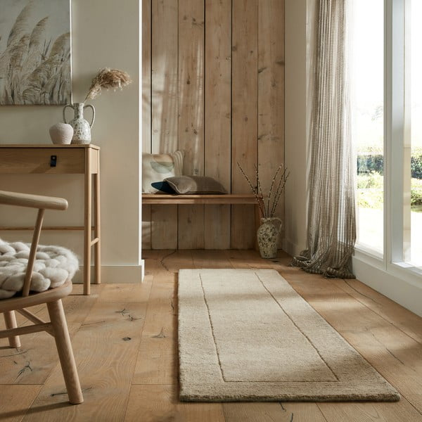 Bēšs vilnas celiņa paklājs 60x230 cm – Flair Rugs-image-1