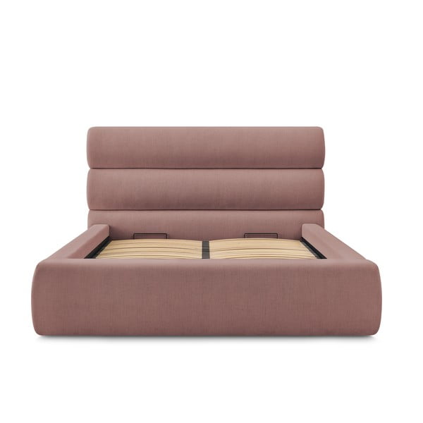 Gaiši rozā polsterēta divvietīga gulta ar veļas kasti un režģi 180x200 cm Jagna – Bobochic Paris-image-3