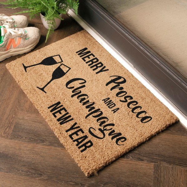 Kokosšķiedras kājslauķis ar Ziemassvētku motīvu 40x60 cm Champagne New Year – Artsy Doormats-image-1