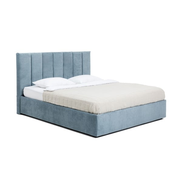 Zila polsterēta divvietīga gulta ar veļas kasti un redelēm 160x200 cm Thessa Bold Line – Bonami Selection