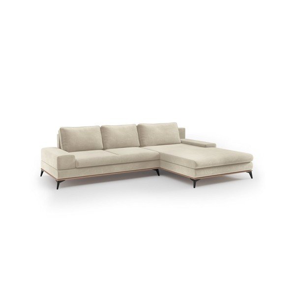 Bēšs izvelkamais samta stūra dīvāns ar veļas kasti Windsor & Co Sofas Astre, labais stūris-image-2