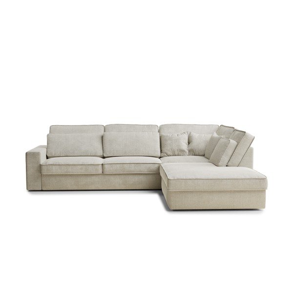 Pelēkbēšs stūra dīvāns no šenila auduma (ar labo stūri/L veida) Kirou – Maison de Rêve