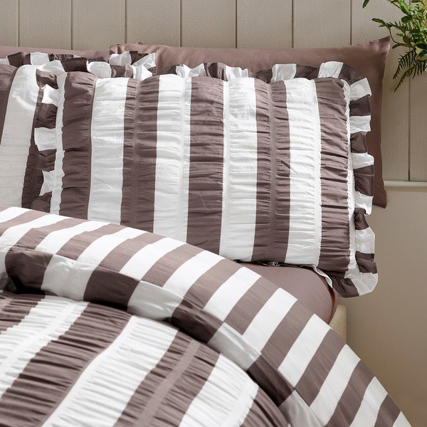 Tumši brūna divguļamā gultas veļa 200x200 cm Seersucker Frill Stripe – Catherine Lansfield-image-2