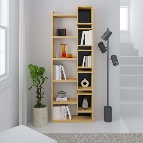 Melns/dabīga toņa grāmatplaukts ar ozolkoka imitāciju 60x168,5 cm Eladi – Marckeric-image-4