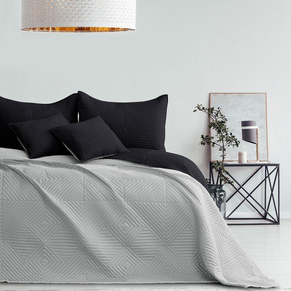 Melns/gaiši pelēks mikrošķiedras stepēts gultas pārklājs 240x260 cm Softa – Restilo-image-3