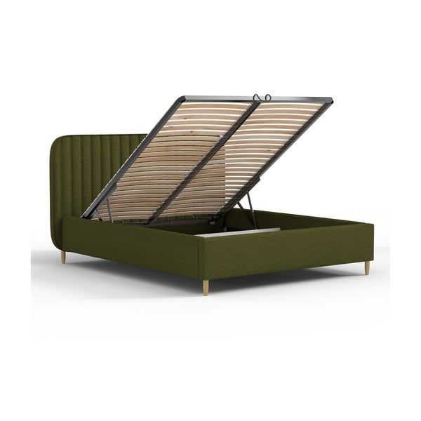 Zaļa polsterēta vienvietīga gulta ar veļas kasti ar redelēm 120x200 cm Noto – Maison de Rêve-image-3