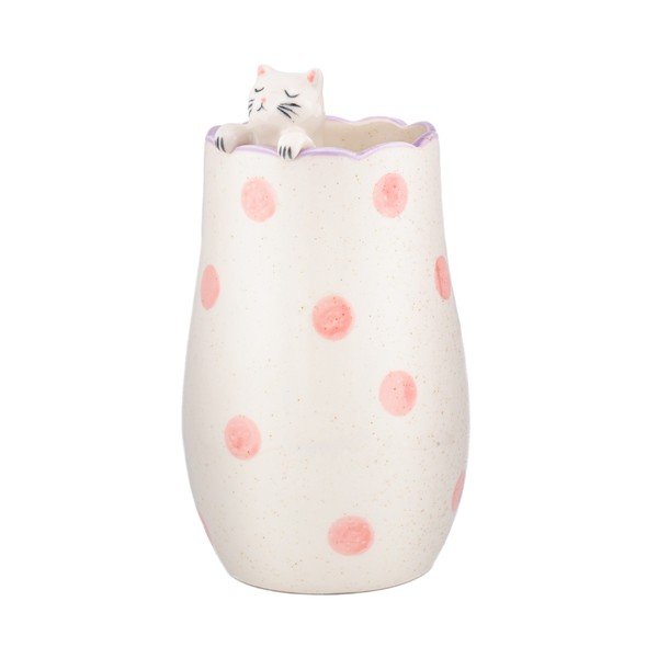 Balta dolomīta vāze (augstums 18 cm) Peeking Cat – Sass & Belle