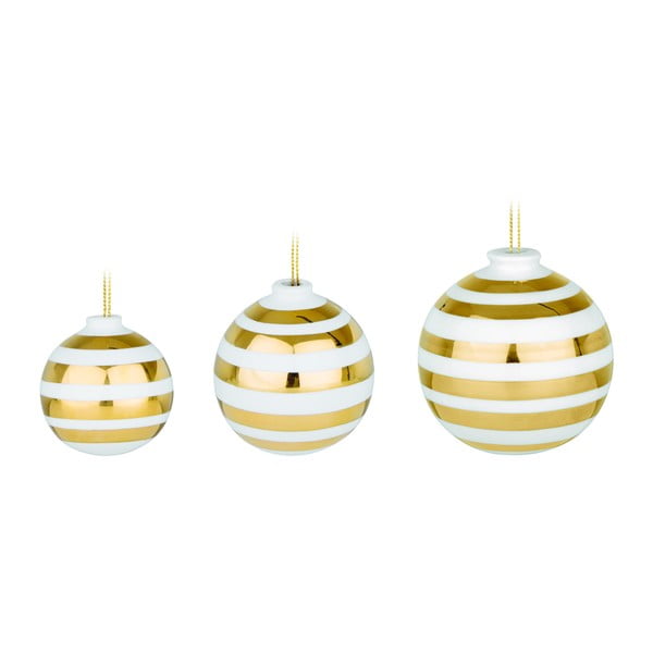 3 baltu keramikas eglīšu rotājumu komplekts ar zelta krāsas detaļām Kähler Design Omaggio