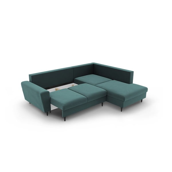 Zaļganzils samta salokāms stūra dīvāns ar uzglabāšanas vietu (ar labo stūri/L veida) Kyoto – Cosmopolitan Design-image-3
