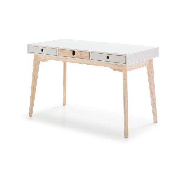 Balts rakstāmgalds ar priedes koka kājām Marckeric Kiara-image-2