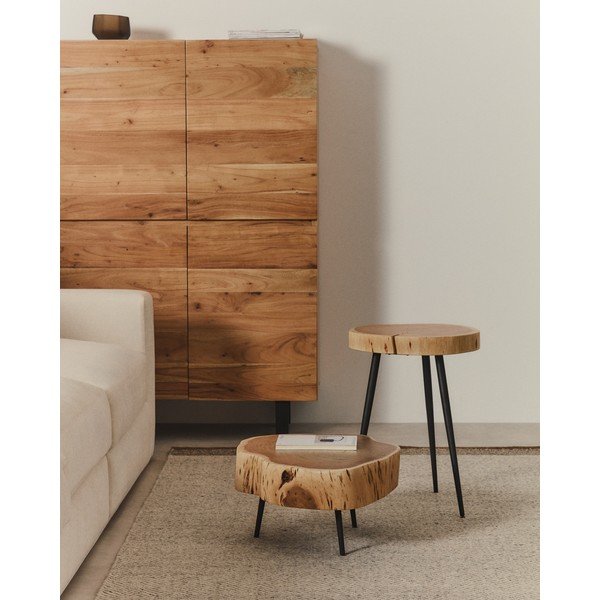 Dabīga toņa apaļš žurnālgaldiņš ar akācijas koka galda virsmu 49x47 cm Tanive – Kave Home-image-1