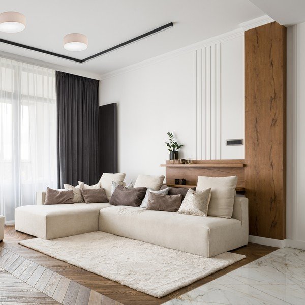 Bēša griestu lampa ar auduma abažūru ø 35 cm Vivian – LAMKUR-image-1
