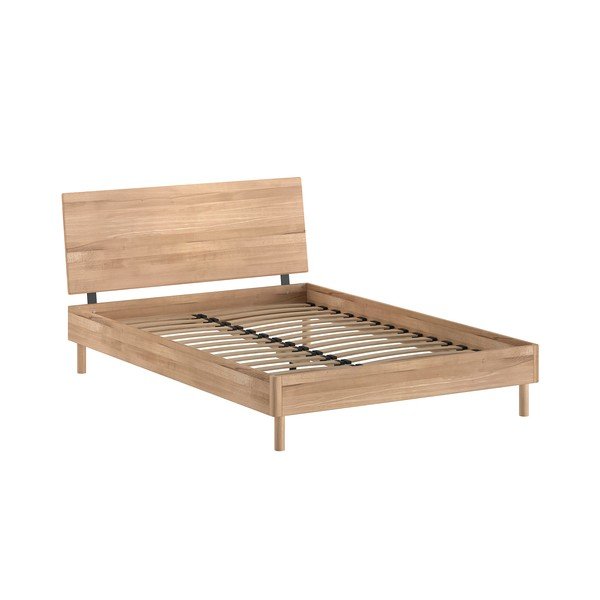 Dabīga toņa ozola masīvkoka divvietīga gulta ar redelēm 140x200 cm Forrest – Vipack