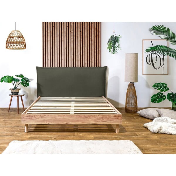 Tumši zaļa/dabīga toņa divvietīga gulta ar redelēm 160x200 cm Charlie – Bobochic Paris-image-2