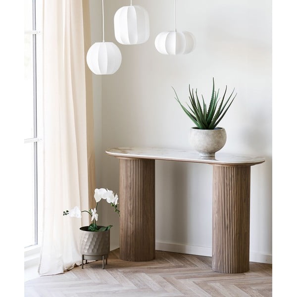 Bēšs/dabīga toņa konsoles galds ar marmora imitācijas galda virsmu 40x120 cm Athens – House Nordic-image-1