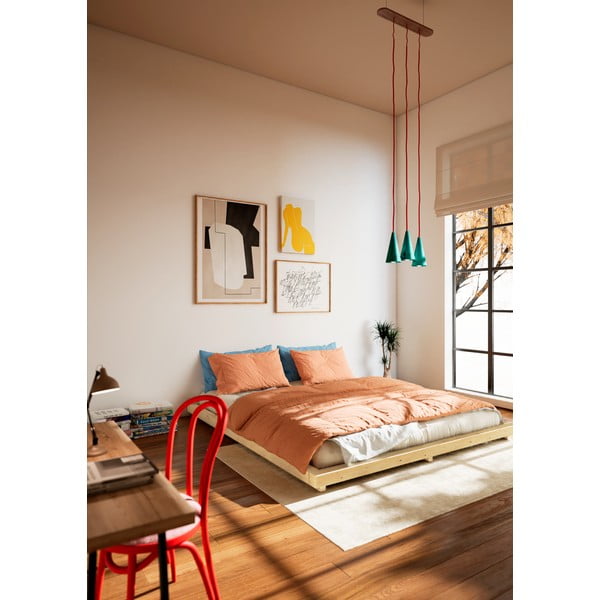 Dabīga toņa priedes masīvkoka divvietīga gulta ar režģi 140x200 cm Dock – Karup Design-image-1