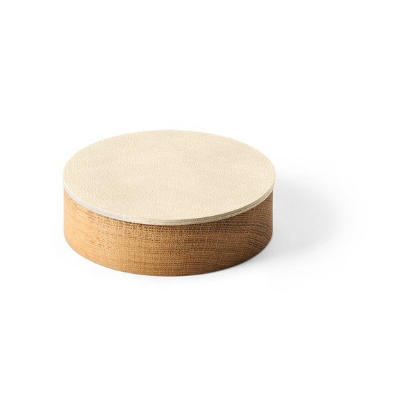 Krēmkrāsas/dabīga toņa dekoratīva koka/ekoloģiskās ādas uzglabāšanas kaste ar vāku ø 11x3,5 cm Circle Nupo – LIND DNA