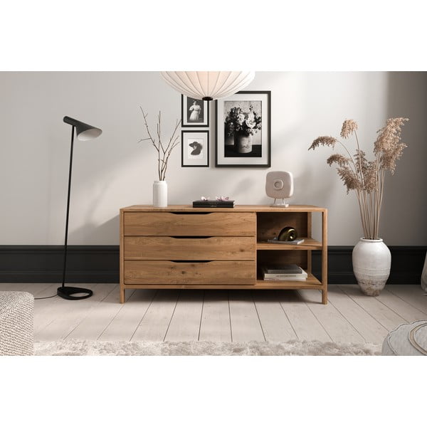 Dabīga toņa ozola masīvkoka zema kumode 140x64 cm Twig – The Beds-image-1