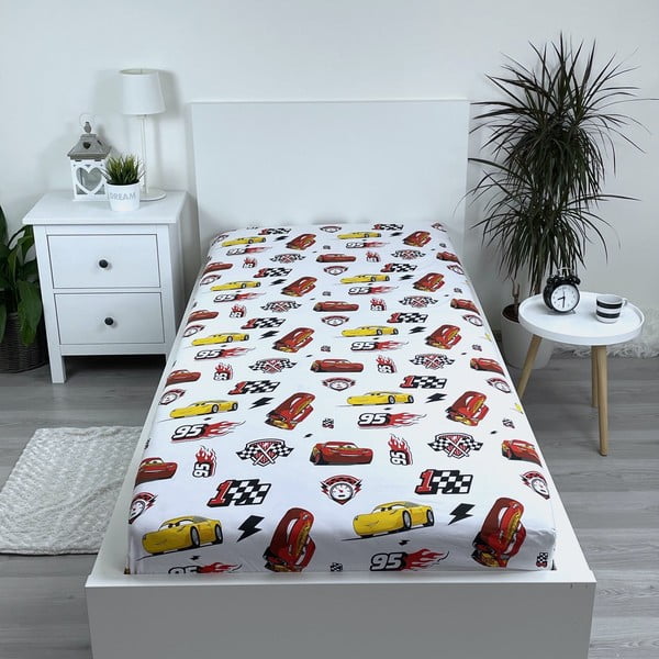 Kokvilnas bērnu palags ar gumiju 90x200 cm Cars "McQueen" – Jerry Fabrics-image-1