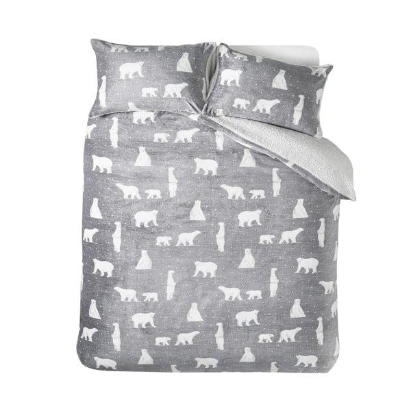 Pelēka divguļamā gultas veļa no Sherpa flīsa 200x200 cm Cosy Polar Bear – Catherine Lansfield