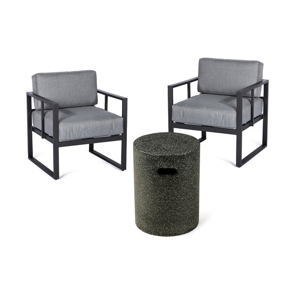 Grafīta pelēks dārza krēslu komplekts Bellisima un melns galds Loris, ø 35 cm