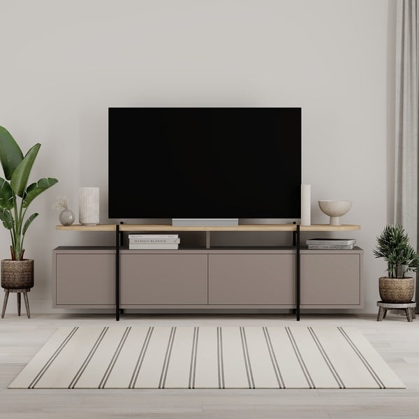 Pelēks/bēšs TV galdiņš ar ozolkoka imitāciju 160x48 cm Hinoa – Marckeric-image-4