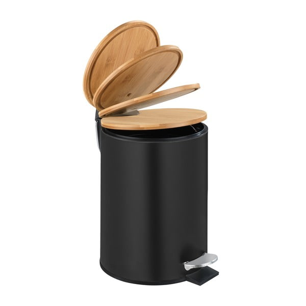 Melna atkritumu tvertne ar bambusa vāku Wenko Tortona, 3 litri-image-3