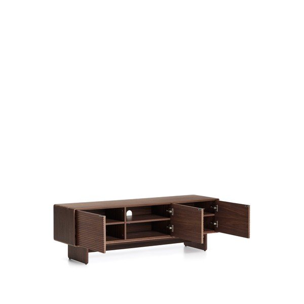 Tumša dabīga toņa TV galdiņš ar riekstkoka imitāciju 150x46x40 cm Norlen – Kave Home-image-4
