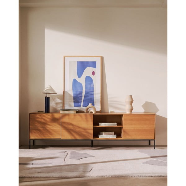 Dabīga toņa TV galdiņš ar ozolkoka imitāciju 195x55 cm Vedrana – Kave Home-image-1