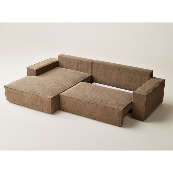 Gaiši brūns salokāms stūra dīvāns no šenila auduma ar uzglabāšanas vietu (ar kreiso stūri/ar zvilni) Maze – Maison de Rêve-image-3