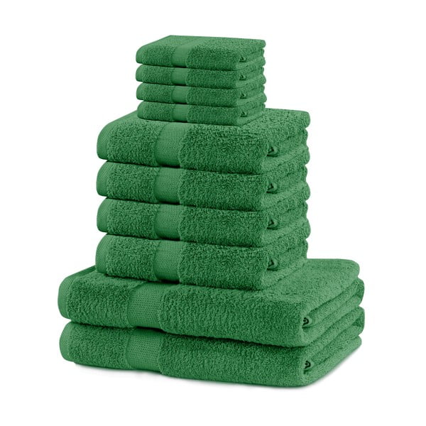 Tumši zaļi frotē kokvilnas dvieļi komplektā (10 gab.) Marina – Restilo