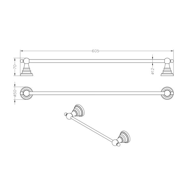 Misiņa dvieļu turētājs Sapho Diamond, platums 60 cm-image-2
