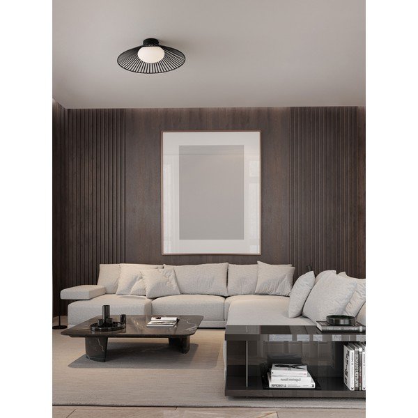 Matēti melna metāla LED griestu lampa ar stikla abažūru Brume – Nova Luce-image-1
