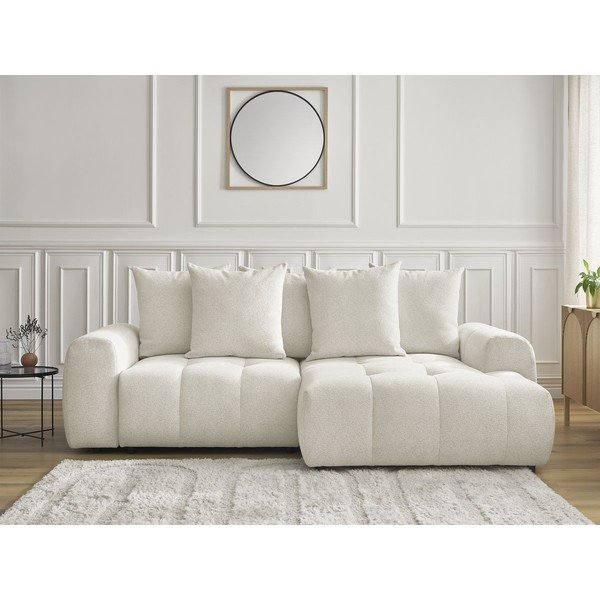 Balts salokāms stūra dīvāns no šenila auduma ar uzglabāšanas vietu  (ar labo stūri/ar zvilni) Roxelane – Bobochic Paris-image-1