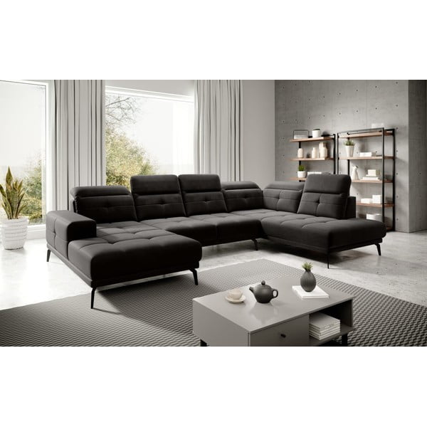 Melns samta stūra dīvāns (ar labo stūri/U veida) Bretan – ELTAP-image-1