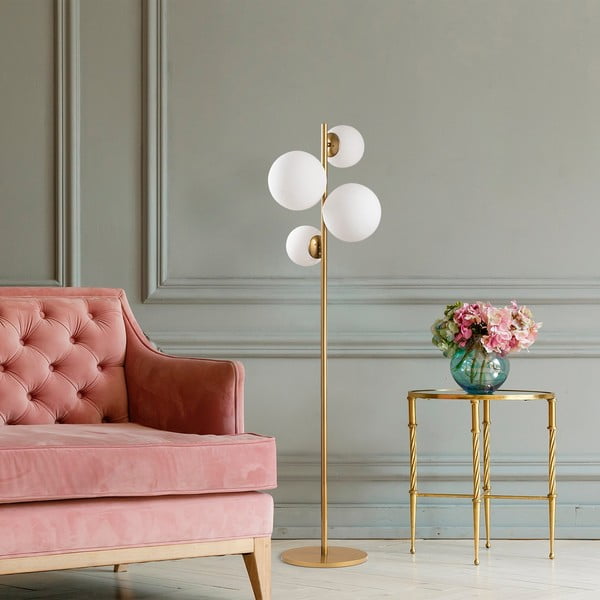 Balta/misiņa krāsas stāvlampa ar stikla abažūru (augstums 162 cm) Fazli – Opviq lights-image-3