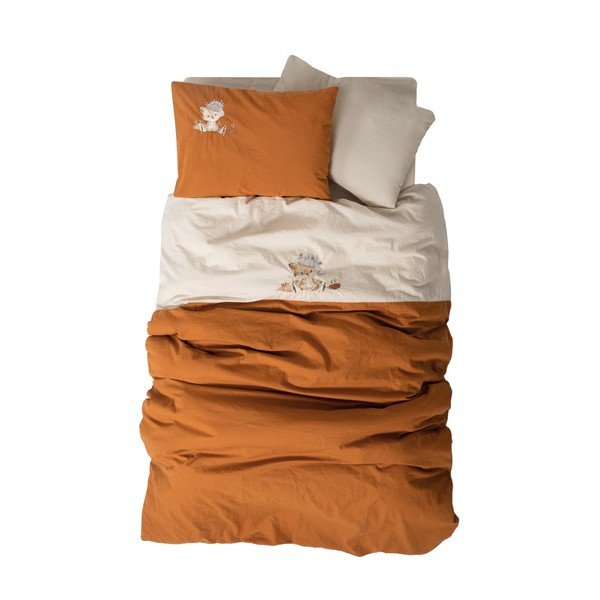 Oranža/bēša kokvilnas bērnu gultas veļa ar palagu 100x150 cm Clever – Mijolnir