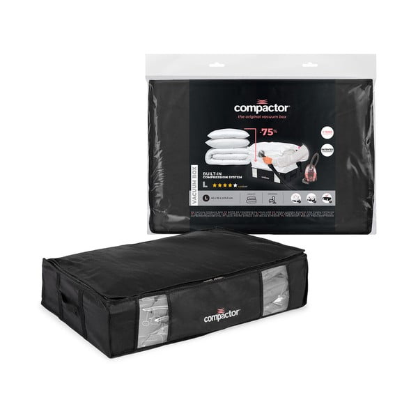 Melna drēbju glabāšanas kaste zem gultas Compactor XXL Black Edition 3D, 145 l