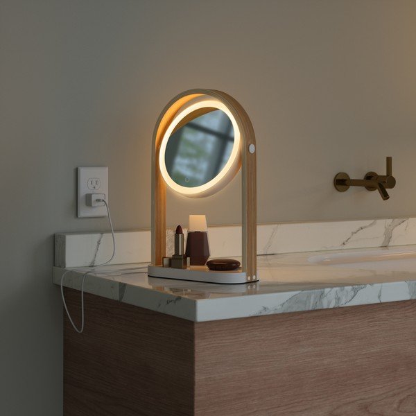 Kosmētikas spogulis ar masīvkoka rāmi (ar 10x palielinājumu) 12x38 cm Bellwood – Umbra-image-3