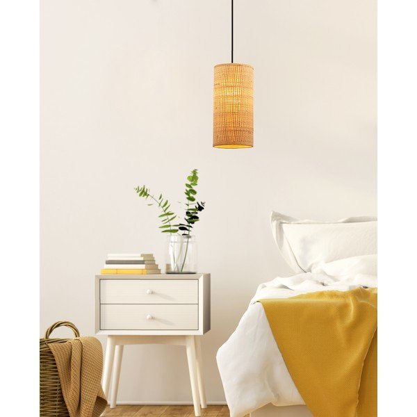 Bēša piekaramā lampa ar rotangpalmas abažūru ø 12 cm Fleri – Candellux Lighting-image-1