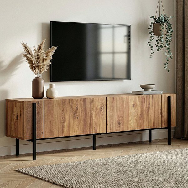 Dabīga toņa TV galdiņš ar priedes koka imitāciju 180x45x30 cm Nexus – Kalune Design-image-2