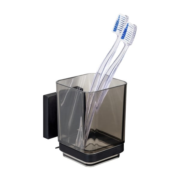 Melns plastmasas pašlīmējošs trauks zobu birstei Quadro – Wenko-image-3