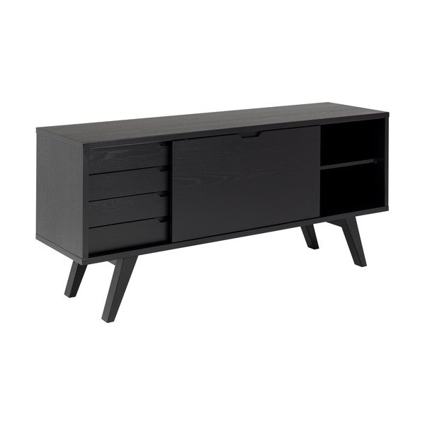 Melna zema kumode ar ozolkoka imitāciju un bīdāmām durvīm 160x72 cm A-Line – Actona-image-4