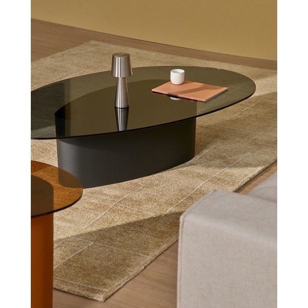 Melns žurnālgaldiņš ar stikla galda virsmu 81x140 cm Olir – Kave Home-image-1