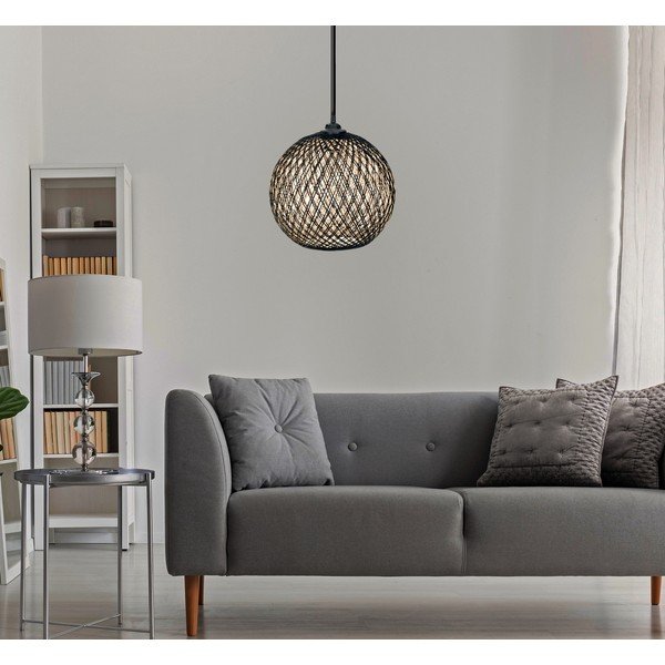 Melna/tumši brūna piekaramā lampa ar džutas abažūru ø 24 cm – Opviq lights-image-2