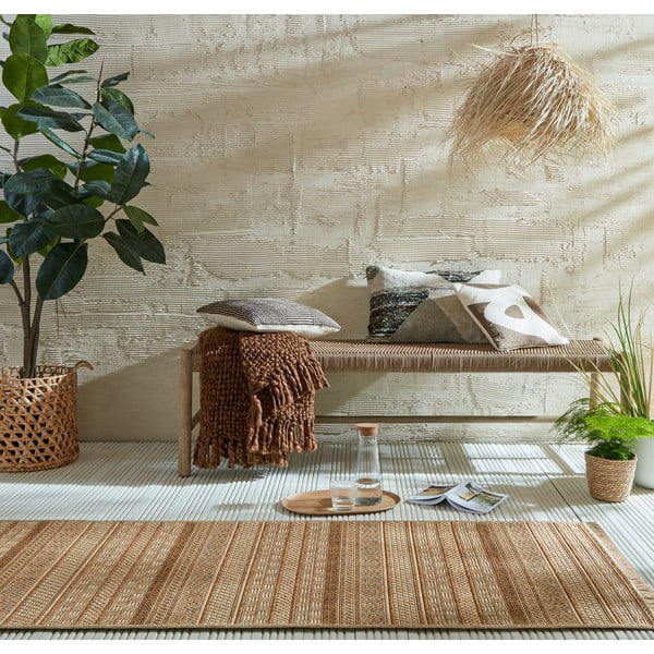 Dabīga toņa āra celiņa paklājs 80x230 cm Farah Stripe – Flair Rugs-image-1